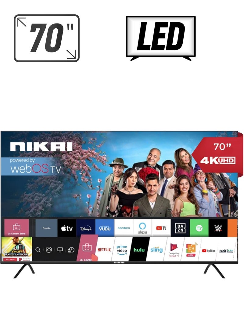 NIKAI 70 Inch Smart TV, 4K Ultra HDR, LED WebOS Platinum Series, 60Hz, Magic Remote, Cinema Screen Design, Dolby Audio, Smart Voice Control, Apps YouTube, Netflix, Amazon Prime, Model Year 2023, 2 Year Warranty - NIK70MEU4STN Black - Image 1