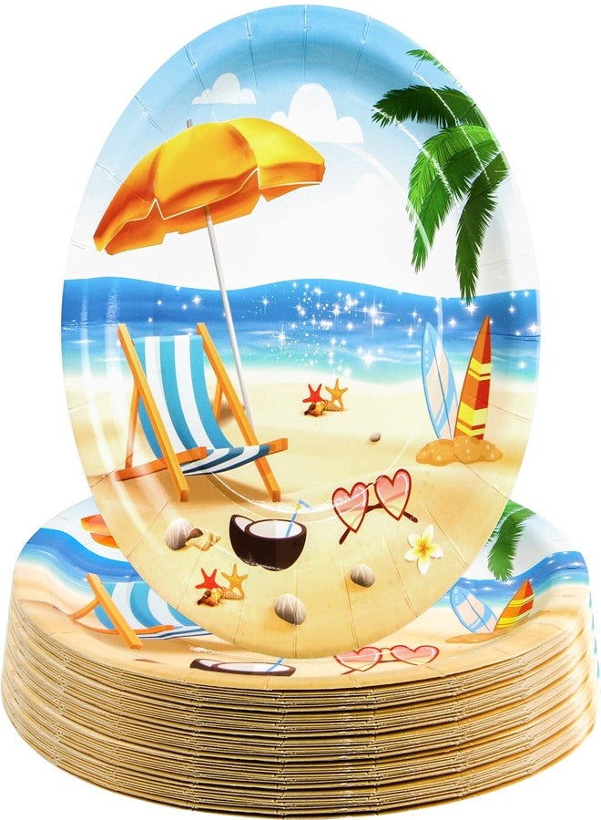 Fancy Land Beach Party Plates Summer Paper Plate for Hawaiian Summer Decoration Supplies 9 Inch 24 Packs - Image 1