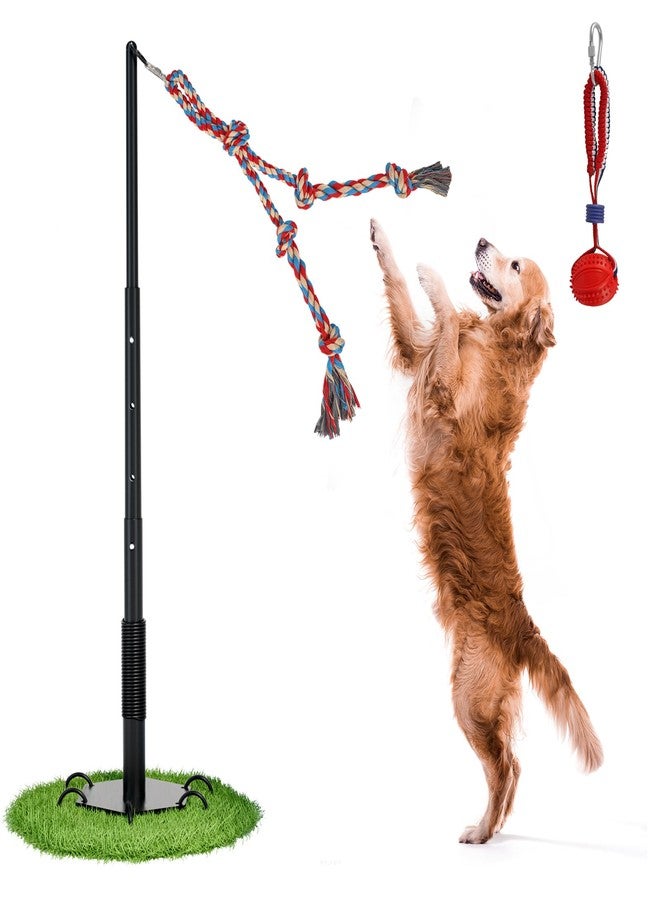 Olpchee Outdoor Tug of War Dog Toy, Tether Interactive Dog Tug Toy Backyard Heavy-Duty Dog Solo Play Exercise Toy for Large Medium Dogs, Height Adjustable, 2 Rope Toys - Image 1