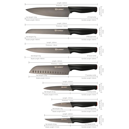 KATISUN 15-Piece Knife Set, High Carbon Stainless Steel Imported From Germany, Beveled Mercerized Blade, Black Titanium Stainless Steel Knives Block Set with Built-in Sharpener, Non-Slip Handles - Image 3