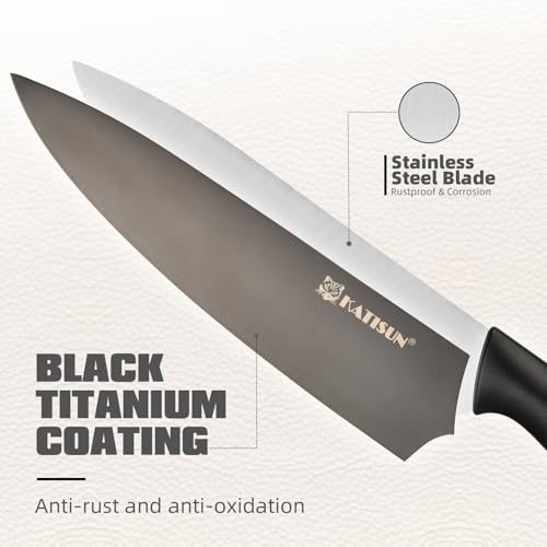 KATISUN 15-Piece Knife Set, High Carbon Stainless Steel Imported From Germany, Beveled Mercerized Blade, Black Titanium Stainless Steel Knives Block Set with Built-in Sharpener, Non-Slip Handles - Image 5