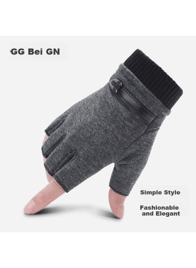 Grgn Men's Winter Half Finger Gloves Warm Student Computer Typing Driving Fingerless Gloves Winter Half Finger Mittens - Image 4