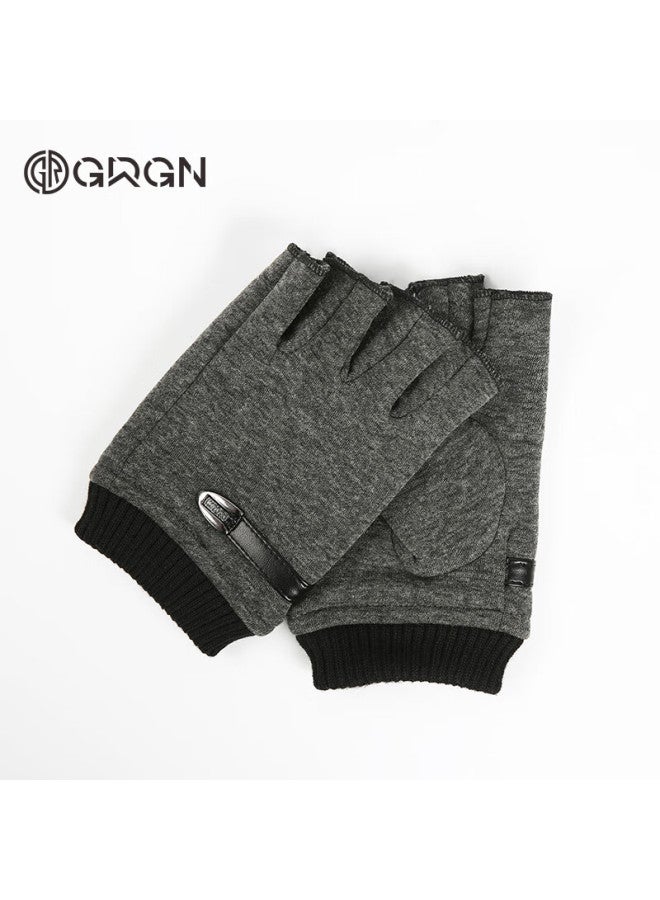 Grgn Men's Winter Half Finger Gloves Warm Student Computer Typing Driving Fingerless Gloves Winter Half Finger Mittens - Image 5