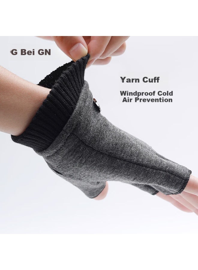 Grgn Men's Winter Half Finger Gloves Warm Student Computer Typing Driving Fingerless Gloves Winter Half Finger Mittens - Image 3