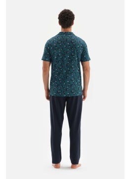 dagi Petrol Green Shirt Collar Patterned Top Knitted Pajama Set  - Image 2