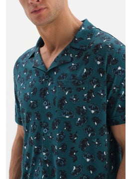 dagi Petrol Green Shirt Collar Patterned Top Knitted Pajama Set  - Image 4