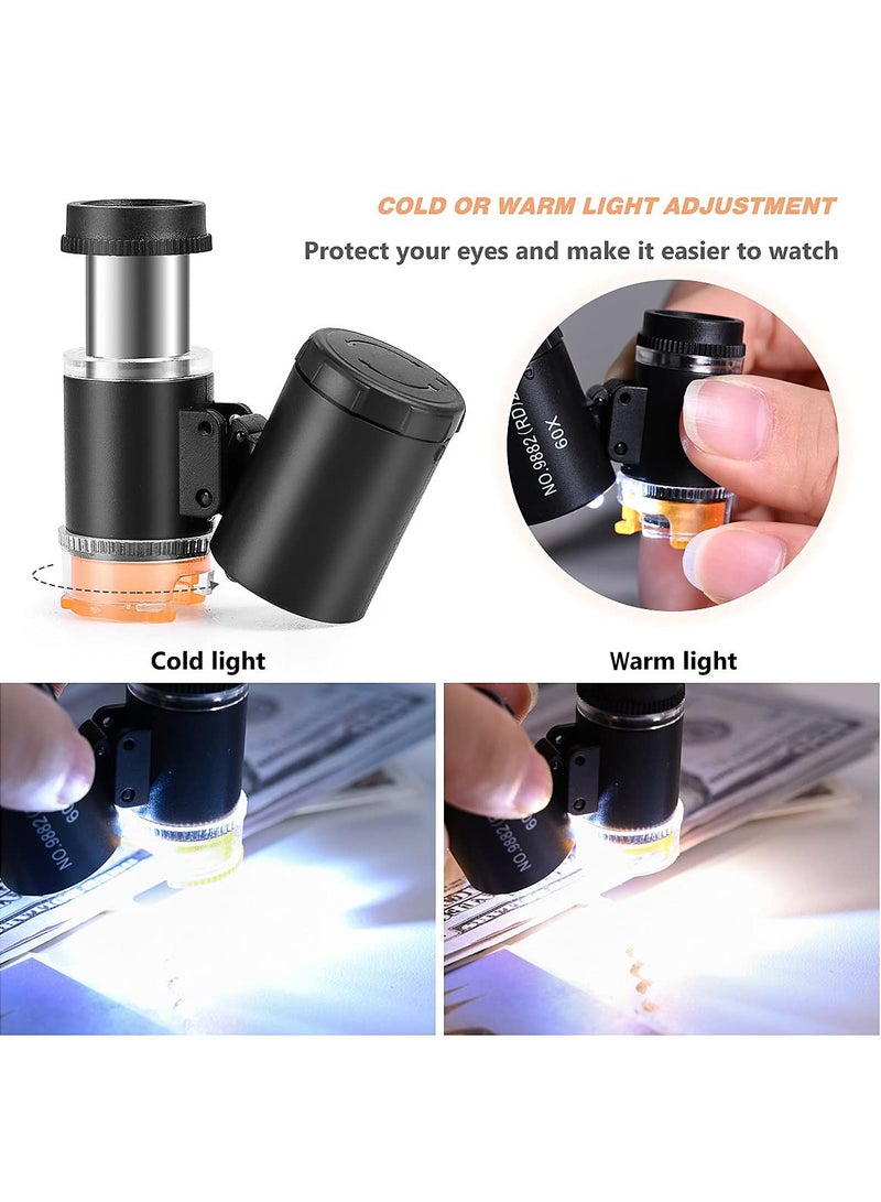 60X Mini Pocket Microscope - 2 Pieces Jewelers Eye Loupe with 3 LED Lights, Portable Magnifying Glass for Jewelry, Diamonds, Gems, Coins, and Currency - Ideal for Handcrafts and Collectibles. - Image 4