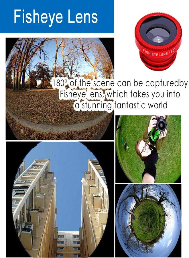 KINGMAS 3 in 1 Universal Fish Eye Lens, Macro Clip Lens Wide-Angle Camera Lens Kit for iPad iPhone Samsung Android and Most Smartphones (Red) - Image 4