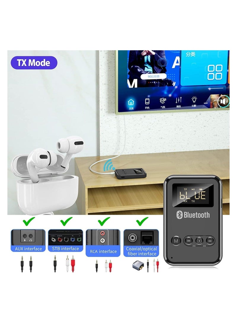 Captaintech Bluetooth Transmitter Bluetooth Receiver with LCD Screen, Audio V5.0 Bluetooth Adapter, for TV to Headphones, 4 in 1 Wireless AUX Adapter, for TV Car PC Home Theater Speakers MP3 Player - Image 4