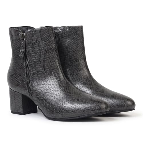 YOHO Midnight Faux Snakeprint Sheen Ankle Length Heeled Boots For Women | Comfortable and Stylish with Low Block Heel | Casual,Formal Wear for Winter BOOT 107 | Classic Black -UK 4 - Image 1