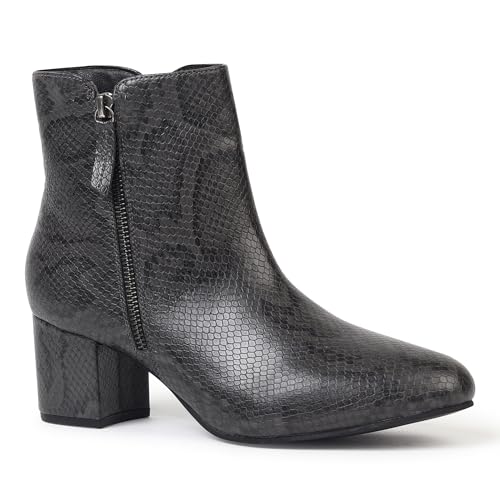 YOHO Midnight Faux Snakeprint Sheen Ankle Length Heeled Boots For Women | Comfortable and Stylish with Low Block Heel | Casual,Formal Wear for Winter BOOT 107 | Classic Black -UK 4 - Image 5