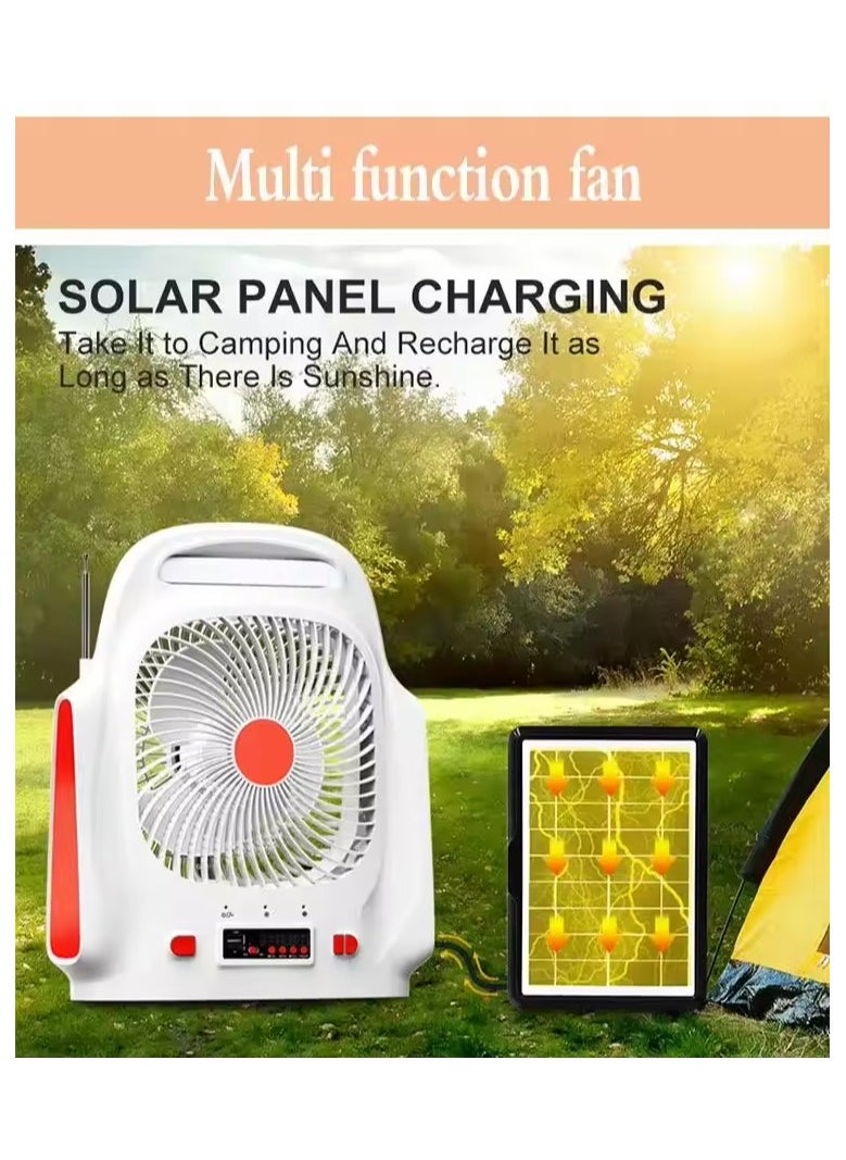 Easy Power - 8 Inch Mini Solar Table Fan with Light USB Charger and Solar Panel for Household Camping - Image 1