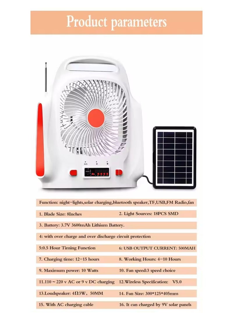 Easy Power - 8 Inch Mini Solar Table Fan with Light USB Charger and Solar Panel for Household Camping - Image 1