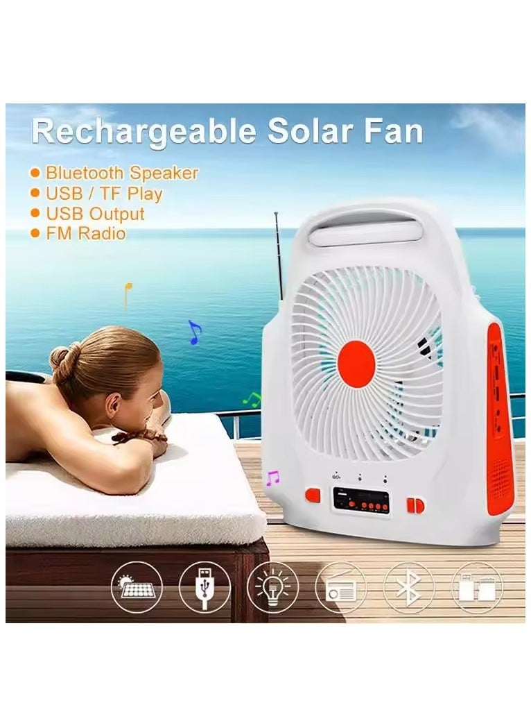 Easy Power - 8 Inch Mini Solar Table Fan with Light USB Charger and Solar Panel for Household Camping - Image 1