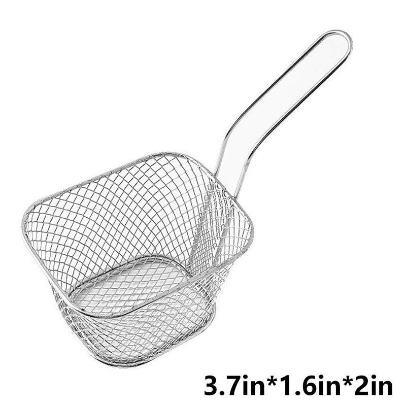 Odowalker 2 Pcs Mini Square Fry Baskets, 4.13Ã—3.3Ã—2.5inch Stainless Steel Fry Basket with Handle Steel French Fry Chip Basket French Fries Desk Food Presentation Mesh Basket Kitchen Cooking Tool - Image 5