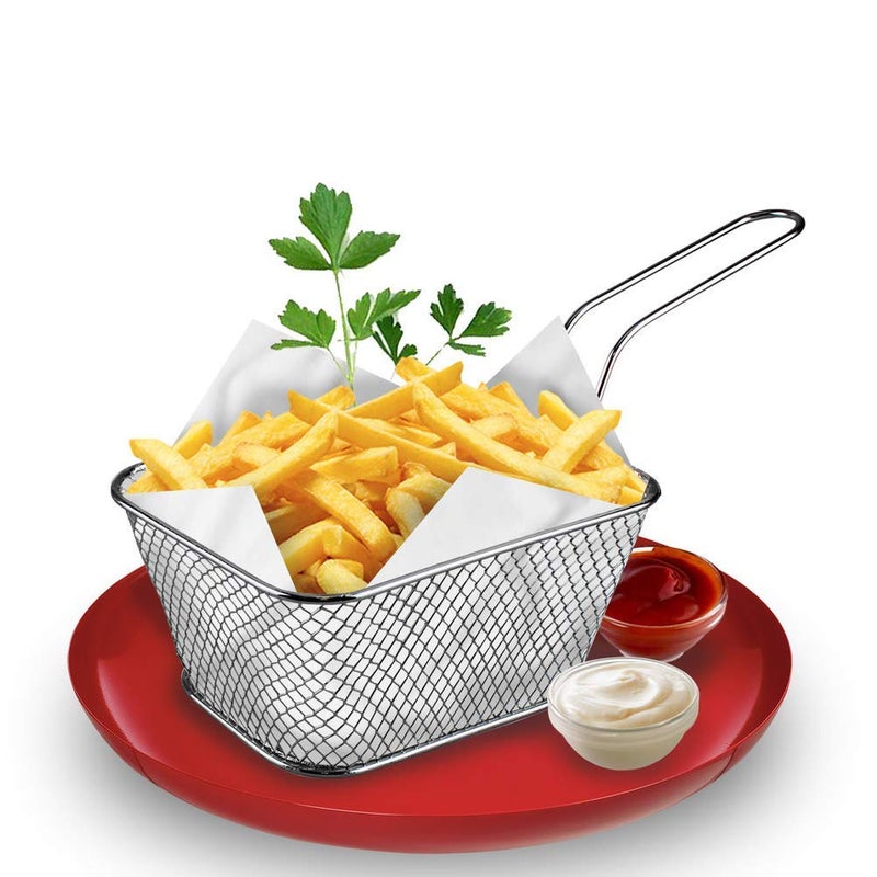 Odowalker 2 Pcs Mini Square Fry Baskets, 4.13Ã—3.3Ã—2.5inch Stainless Steel Fry Basket with Handle Steel French Fry Chip Basket French Fries Desk Food Presentation Mesh Basket Kitchen Cooking Tool - Image 3