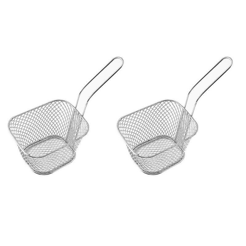 Odowalker 2 Pcs Mini Square Fry Baskets, 4.13Ã—3.3Ã—2.5inch Stainless Steel Fry Basket with Handle Steel French Fry Chip Basket French Fries Desk Food Presentation Mesh Basket Kitchen Cooking Tool - Image 2