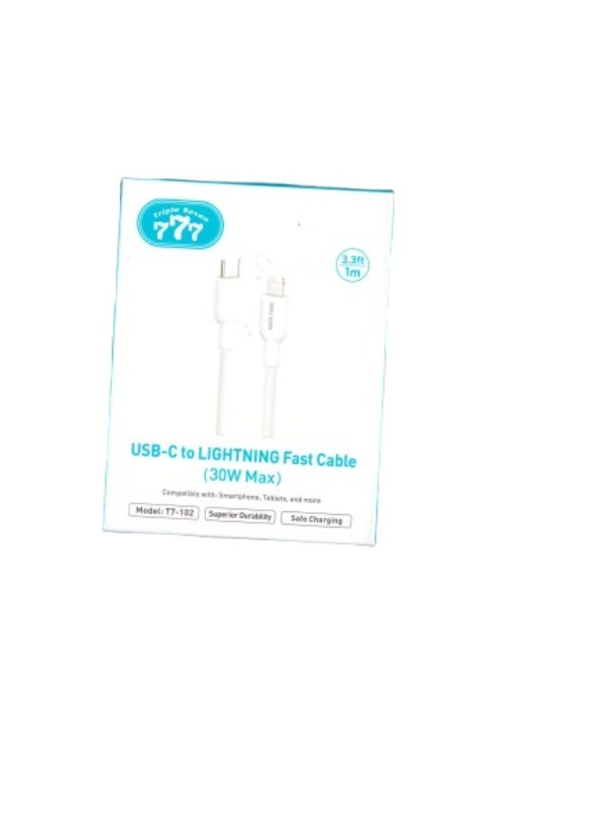777 USB-C to Lightning Fast Charging Cable - 30W - 1 Meter - Image 1