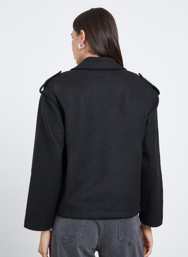 ستايلي جاكيت بايكر بمظهر الصوف وقصة بوكسي - Image 5