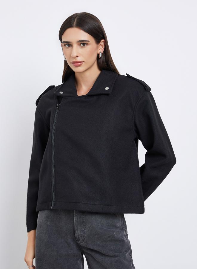 ستايلي جاكيت بايكر بمظهر الصوف وقصة بوكسي - Image 3