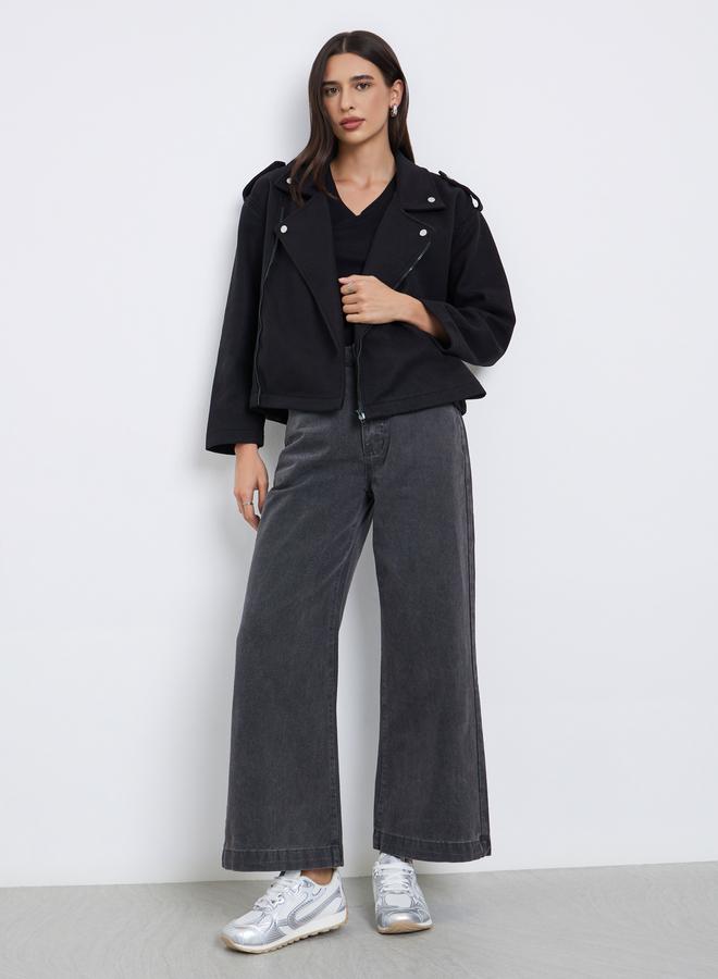 ستايلي جاكيت بايكر بمظهر الصوف وقصة بوكسي - Image 2