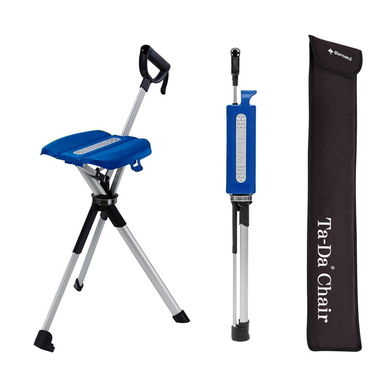 STEP2GOLD Ta-Da Chair Series 2- Portable Walking Stick, Cane with Seat, Foldable Chair, Hiking Stick, for Camping, Hiking, Lightweight Aluminum, Easy Carry, Anti-Slip (36.2"/Blue) - Image 1