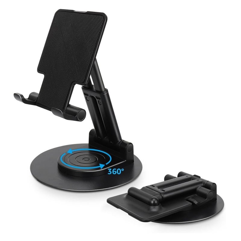 Elfora Tablet Stand with 360° Rotatable Base | Multiple Height & Angle Adjustments and Foldable Design | Compatible with iPad Pro 12.9/11/Air/Mini, Samsung Galaxy Tabs and All Android Tablets (Black) - Image 1