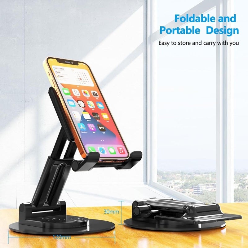 Elfora Tablet Stand with 360° Rotatable Base | Multiple Height & Angle Adjustments and Foldable Design | Compatible with iPad Pro 12.9/11/Air/Mini, Samsung Galaxy Tabs and All Android Tablets (Black) - Image 4