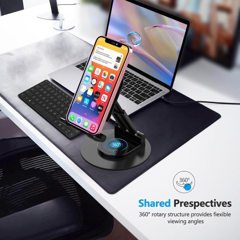 Elfora Tablet Stand with 360° Rotatable Base | Multiple Height & Angle Adjustments and Foldable Design | Compatible with iPad Pro 12.9/11/Air/Mini, Samsung Galaxy Tabs and All Android Tablets (Black) - Image 5