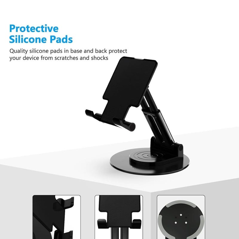 Elfora Tablet Stand with 360° Rotatable Base | Multiple Height & Angle Adjustments and Foldable Design | Compatible with iPad Pro 12.9/11/Air/Mini, Samsung Galaxy Tabs and All Android Tablets (Black) - Image 3
