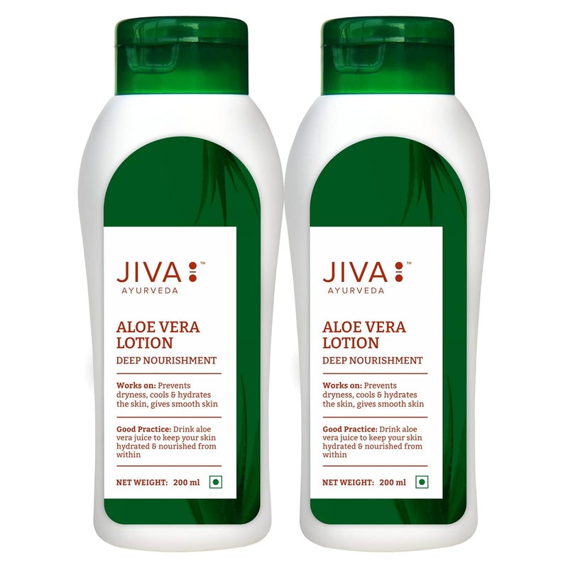 Jiva Aloe Vera Lotion 200ml 100 Pure Natural NonSticky Fast Absorbing Formula Provides 24H Deep Moisturization Prevents Dryness Keeps Refreshed Ideal For All Skin Types Pack of 2 - Image 1