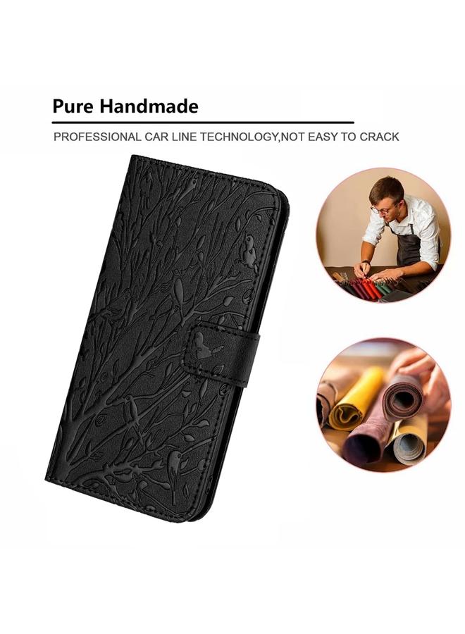 S-TOP Case For Samsung Galaxy A32 5G Tree Birds Embossed Pattern Leather Phone Case - Image 5