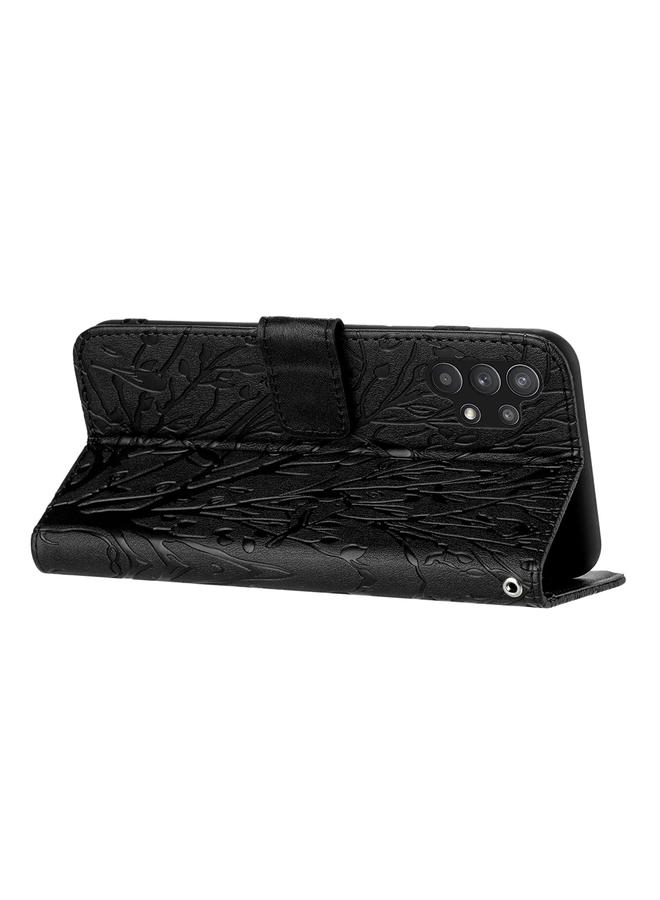 S-TOP Case For Samsung Galaxy A32 5G Tree Birds Embossed Pattern Leather Phone Case - Image 4