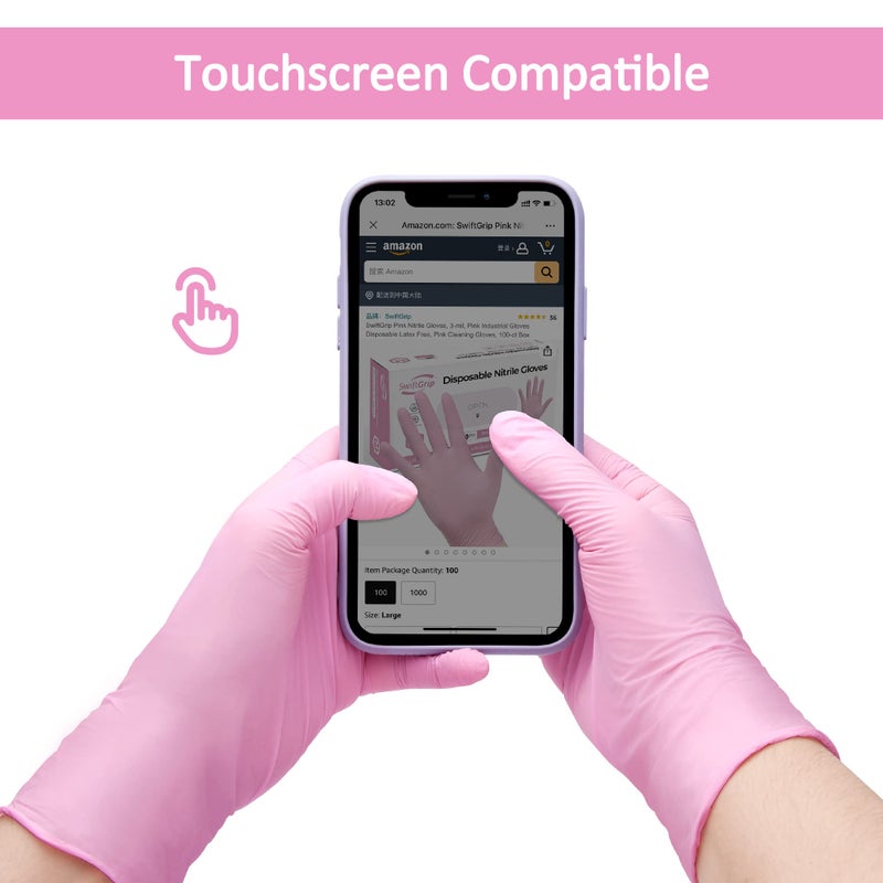 SwiftGrip Pink Disposable Gloves, Medical exam Gloves Disposable Latex Free, Gloves for Cleaning & Esthetician, Pink Rubber Gloves, Pink Cleaning Gloves, Powder-Free, 100-ct Box (Medium) - Image 5