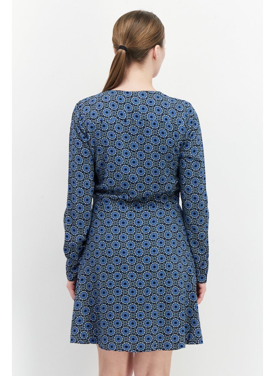 Pepe Jeans Women Floral Print Casual Mini Dress, Navy Combo  - Image 4