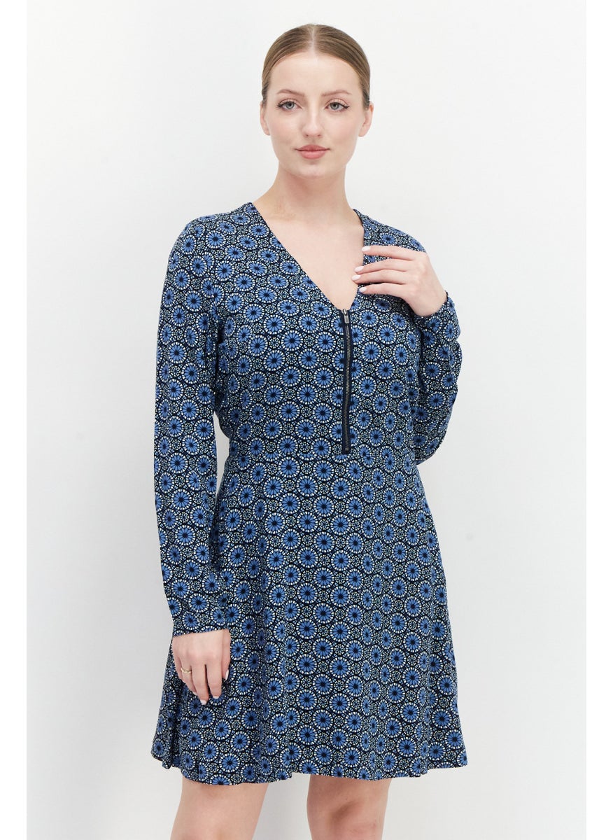 Pepe Jeans Women Floral Print Casual Mini Dress, Navy Combo  - Image 1