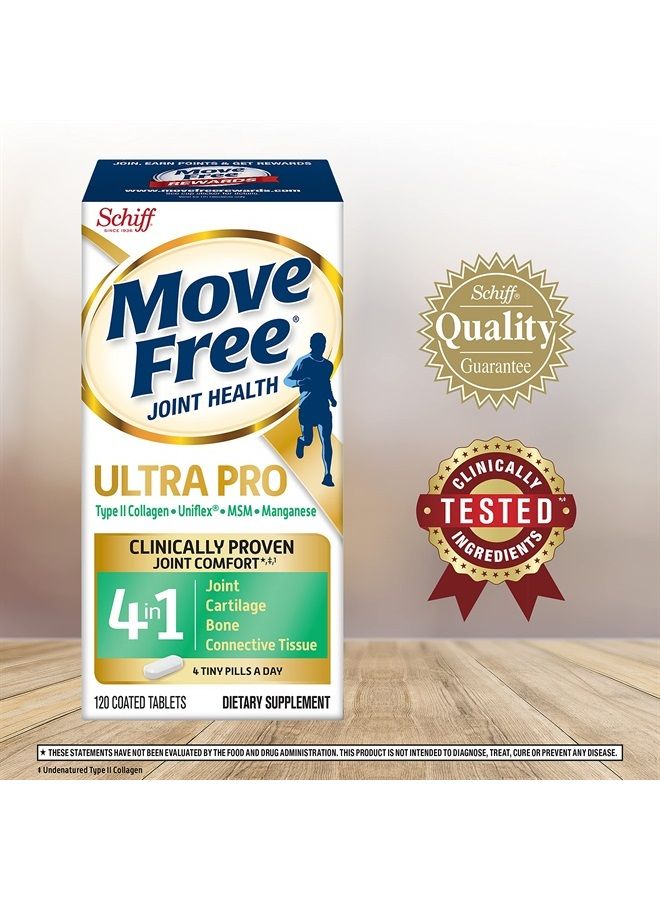 Move Free Ultra Pro مع دعم المفاصل الرباعي - الكولاجين من النوع 2 وميثيل سلفونيل ميثان وفروكتوبورات الكالسيوم والمنجنيز - يدعم غضروف المفاصل والنسيج الضام للعظام، 120 قرصًا (30 وجبة) - Image 2