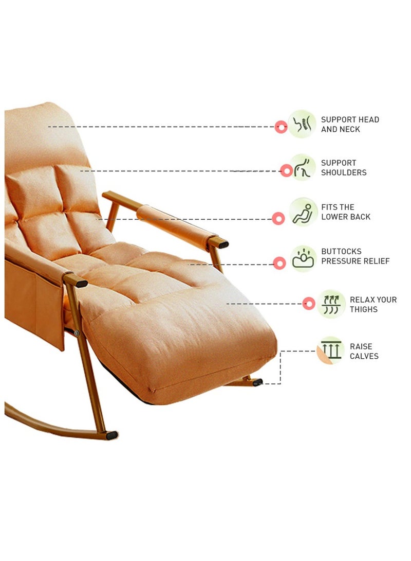 Modern Upholstered Rocking Chair,Patio Rocking Chair with Side Pockets,Lounge Chair for Balcony,Outdoor Rocking Chair with Armrests,Adjustable Backrest and Footrest,Detachable Cleaning - Image 3