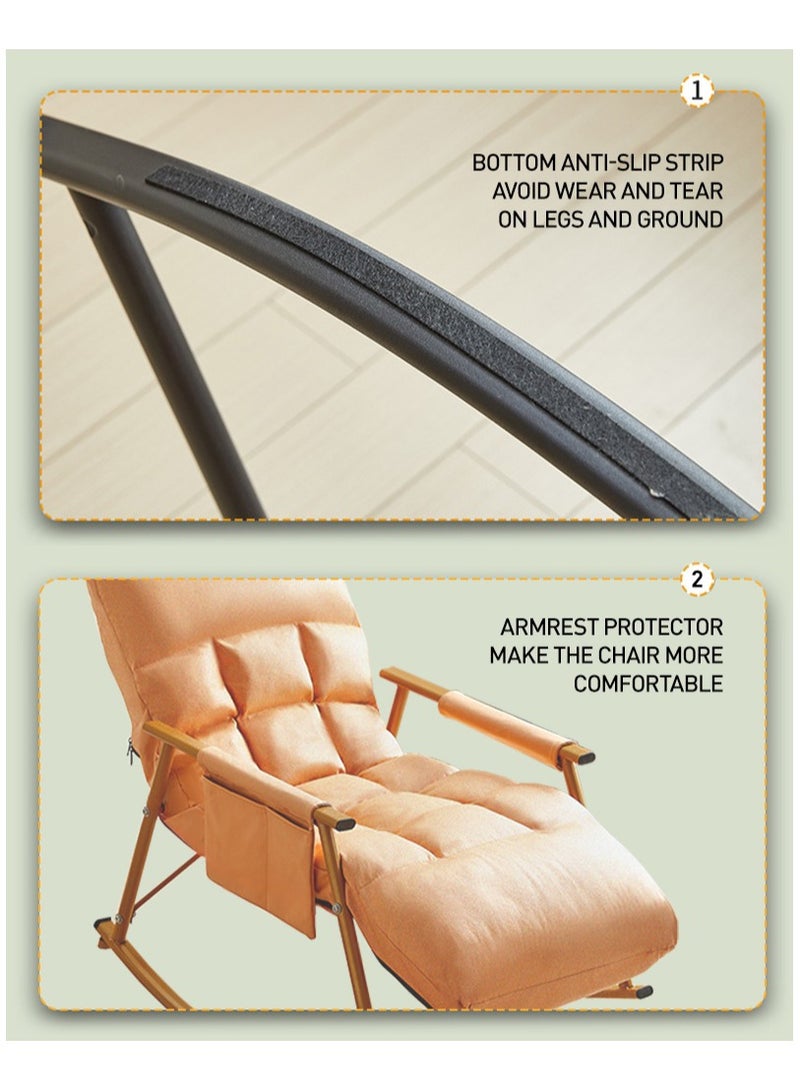 Modern Upholstered Rocking Chair,Patio Rocking Chair with Side Pockets,Lounge Chair for Balcony,Outdoor Rocking Chair with Armrests,Adjustable Backrest and Footrest,Detachable Cleaning - Image 4