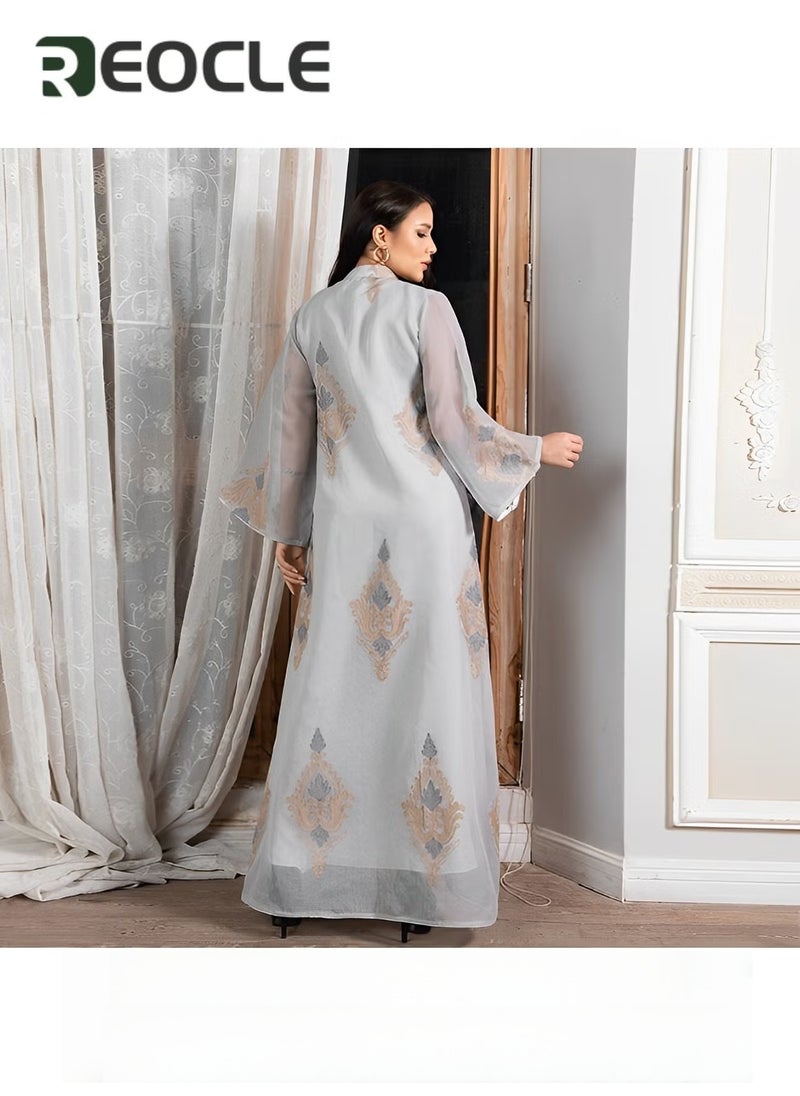 REOCLE Muslim Evening Dress Sequined Embroidered Mesh Dress for Women Skin-friendly Breathable Loose Hem to Modify Leg Shape - Image 4