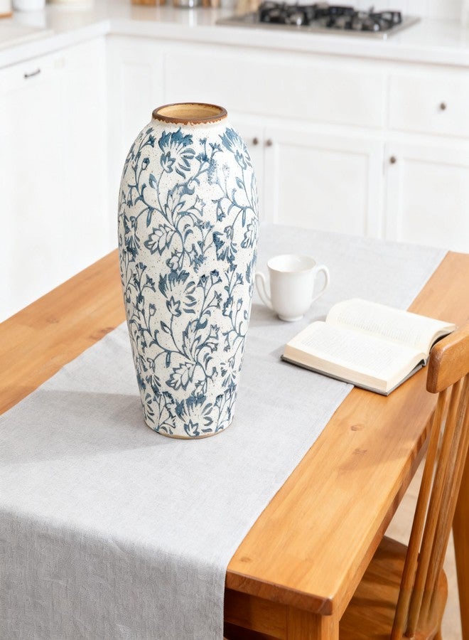 Arborus Ceramic Vase Decorative Flower Vase White and Blue Rustic Vases for Floral Farmhouse Home Kitchen Decoration - Image 3