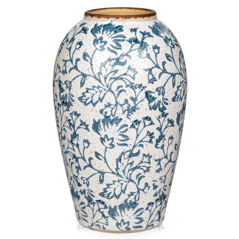 Arborus Ceramic Vase Decorative Flower Vase White and Blue Rustic Vases for Floral Farmhouse Home Kitchen Decoration - Image 1