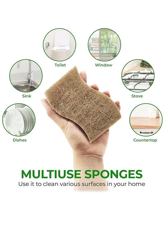 YJ Natural Kitchen Sponge - Biodegradable Compostable Cellulose and Coconut Scrubber Sponge - Pack of 6 Eco Friendly Sponges for Dishes - Image 4