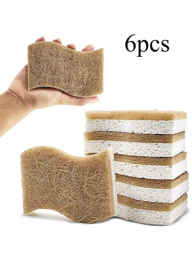 YJ Natural Kitchen Sponge - Biodegradable Compostable Cellulose and Coconut Scrubber Sponge - Pack of 6 Eco Friendly Sponges for Dishes - Image 1