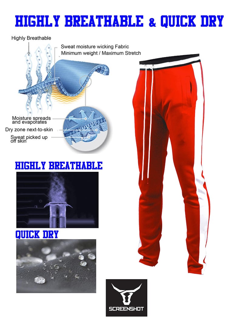 SCREENSHOT Men's Athletic Fitness Slim Fit Workout Track Pants BASIC S41700-Red-Small - Image 2