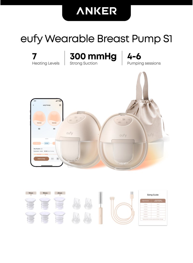 eufy Security Wearable Breast Pump S1 Electric Hands-Free Breast Pump with Heating Technology, App-Controlled Smart Rhythm, Hospital-Grade Suction, Portable Design, Leak-Proof and Ultra-Quiet - Image 1