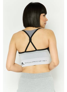 adidas By Stella McCartney Women Brand Logo Padded Sports Bra, Grey  - Image 3