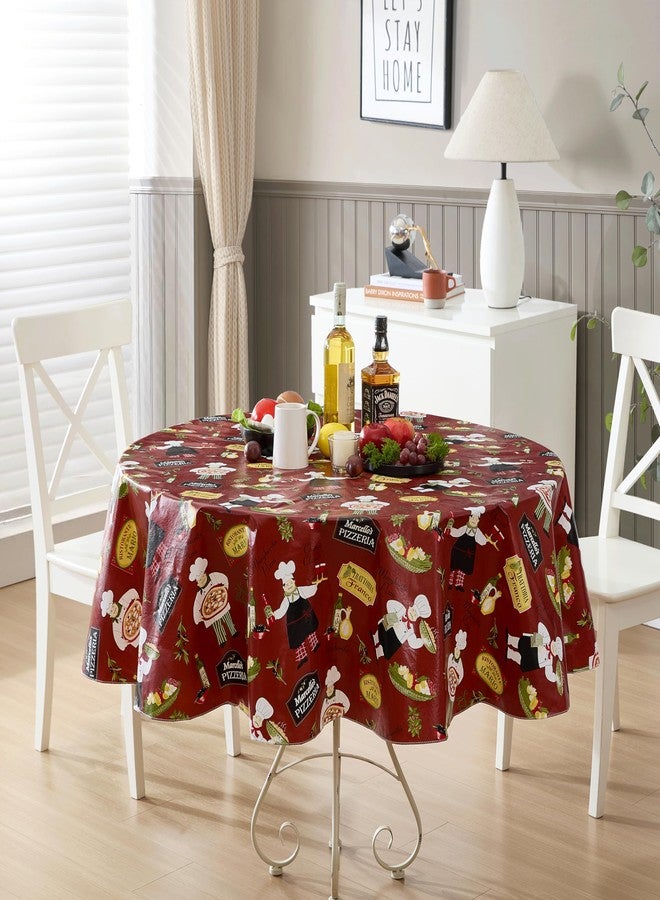 Newbridge 70 Inch Round Vinyl Tablecloth with Flannel Backing, Italian Red Bistro Chef, Novelty Chef Indoor Outdoor Waterproof Table Cover for Picnic, Barbecue, Patio and Kitchen Dining - Image 2