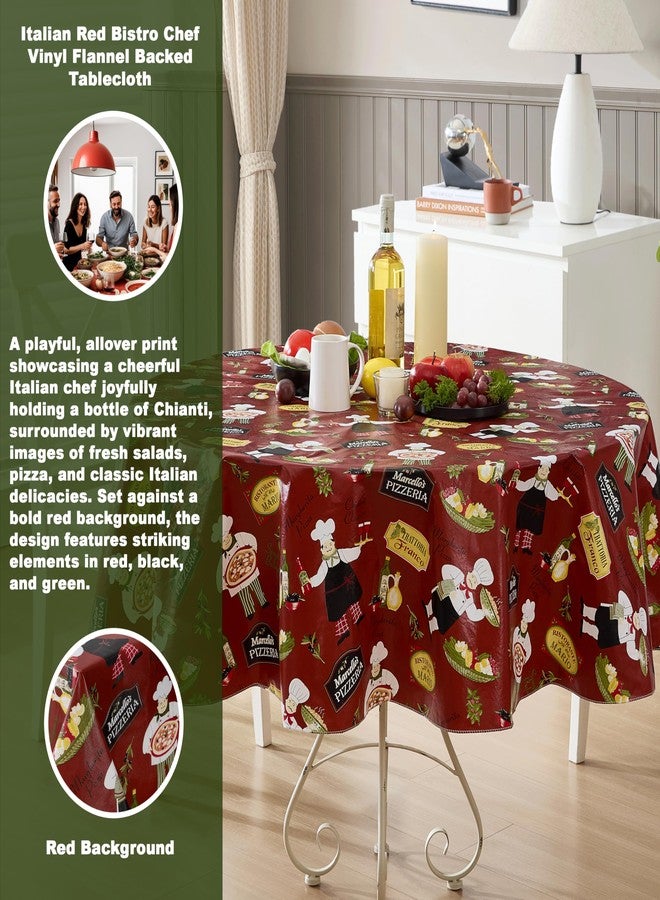 Newbridge 70 Inch Round Vinyl Tablecloth with Flannel Backing, Italian Red Bistro Chef, Novelty Chef Indoor Outdoor Waterproof Table Cover for Picnic, Barbecue, Patio and Kitchen Dining - Image 5