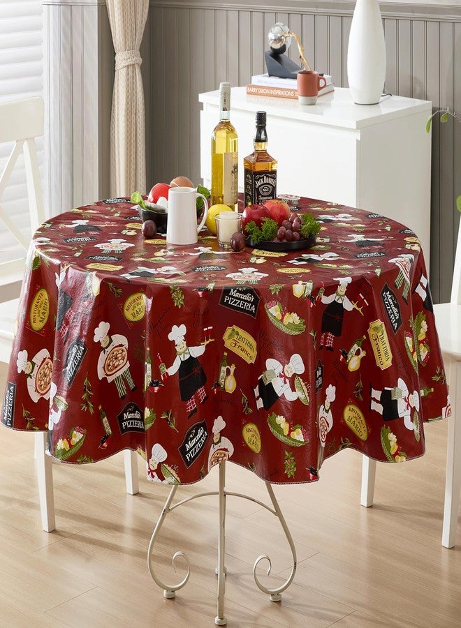 Newbridge 70 Inch Round Vinyl Tablecloth with Flannel Backing, Italian Red Bistro Chef, Novelty Chef Indoor Outdoor Waterproof Table Cover for Picnic, Barbecue, Patio and Kitchen Dining - Image 1
